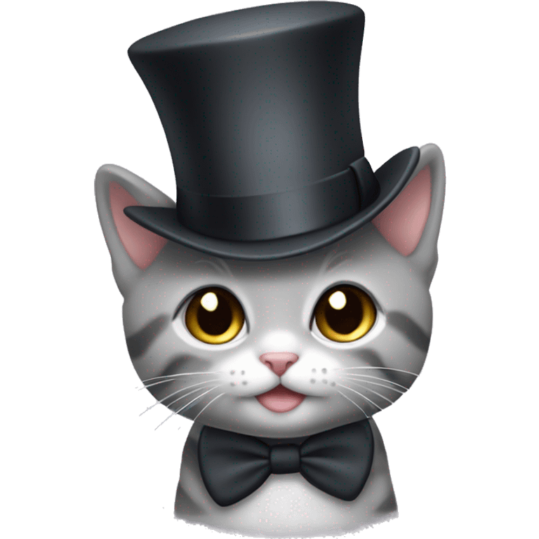 Cute grey kitten wearing a top hat emoji