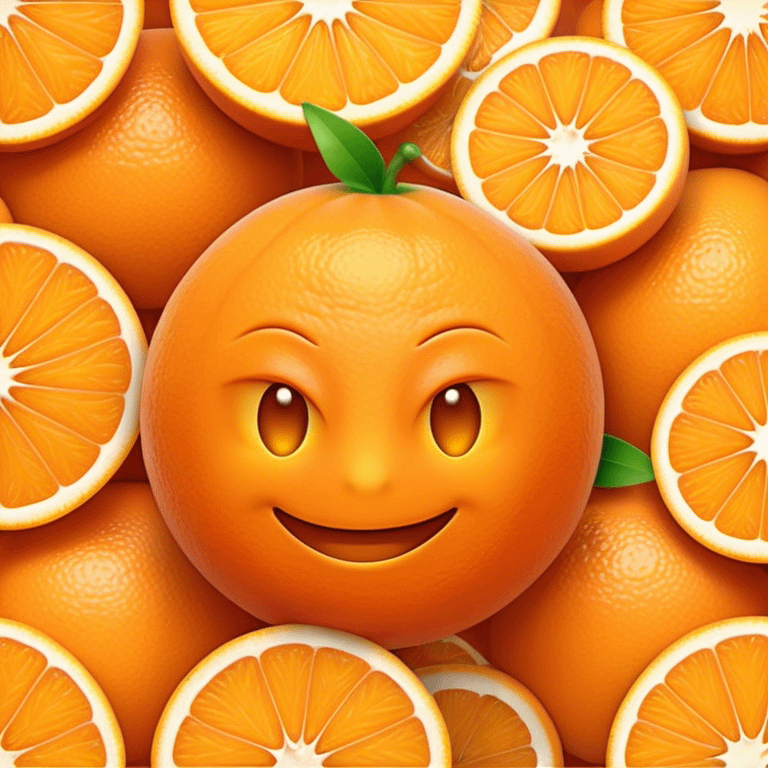 Cinematic Realistic Orange Emoji, Juicy and vibrant, with a bright, glossy skin that gleams in the light, revealing a slight texture from the natural pith. The orange segments peek through as the fruit radiates refreshing energy. Soft glowing outline, capturing the essence of a sweet, zesty burst of flavor in a perfect orange! emoji