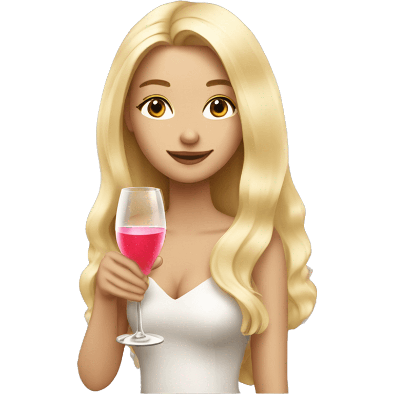 Pretty blonde lady with long hair drinking rose champagne emoji