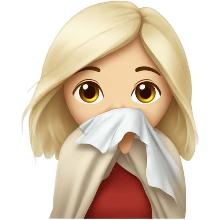 White blonde girl suffering from a bad cold ￼ emoji