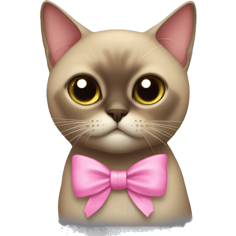 Cozy Burmese cat with pink bow emoji