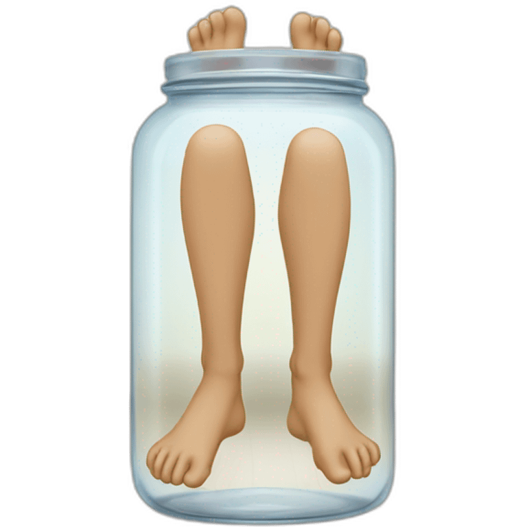 human legs standing on the floor with an empty transparent jar between them,outside,to the left and to the right,front view emoji