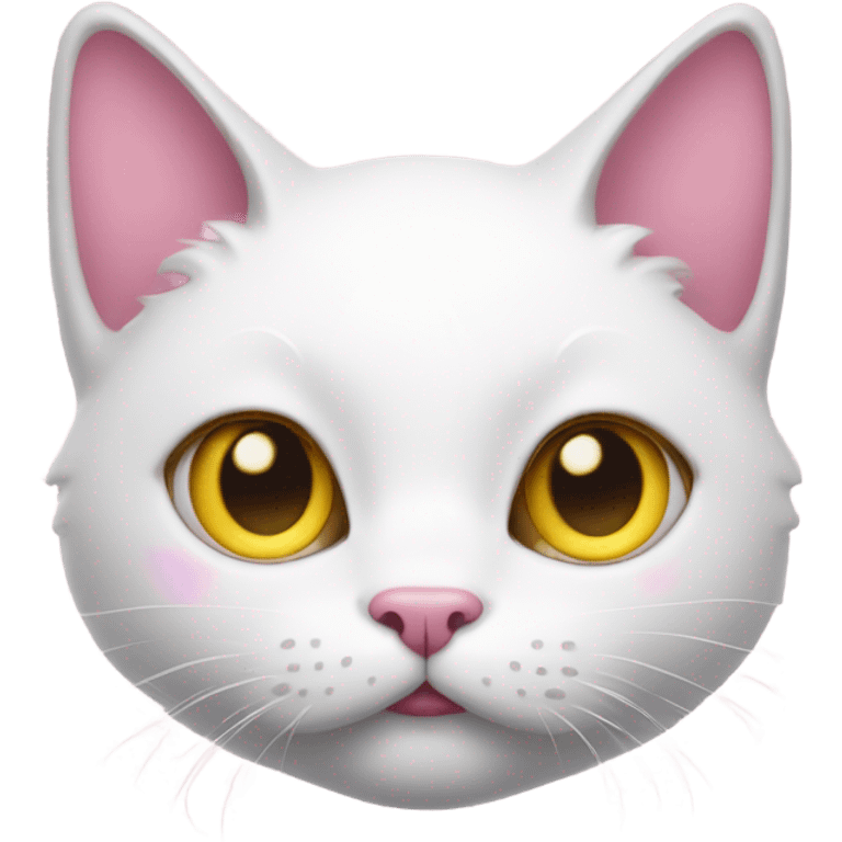 Realistic White cat with yellow eyes, pink hearts over head  emoji