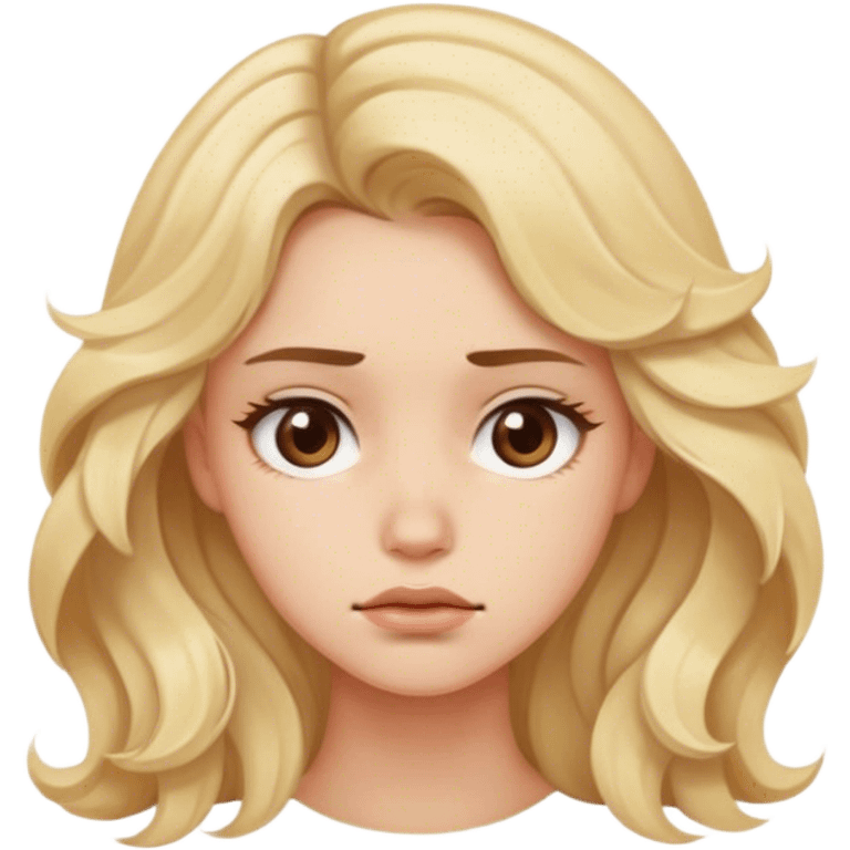 Pretty blonde model, brown eyes, soft wavy hair, tired emoji