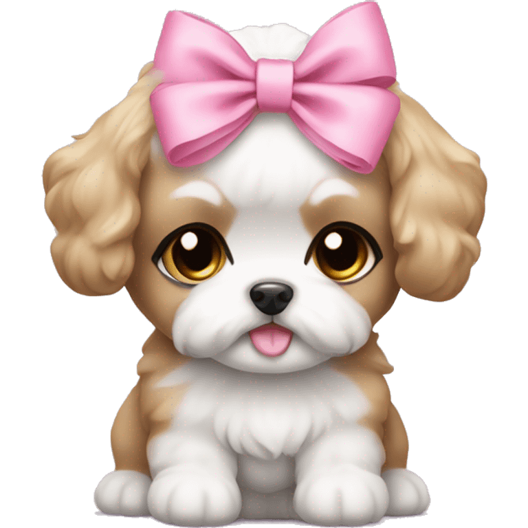 Shichon puppy pink head bow emoji