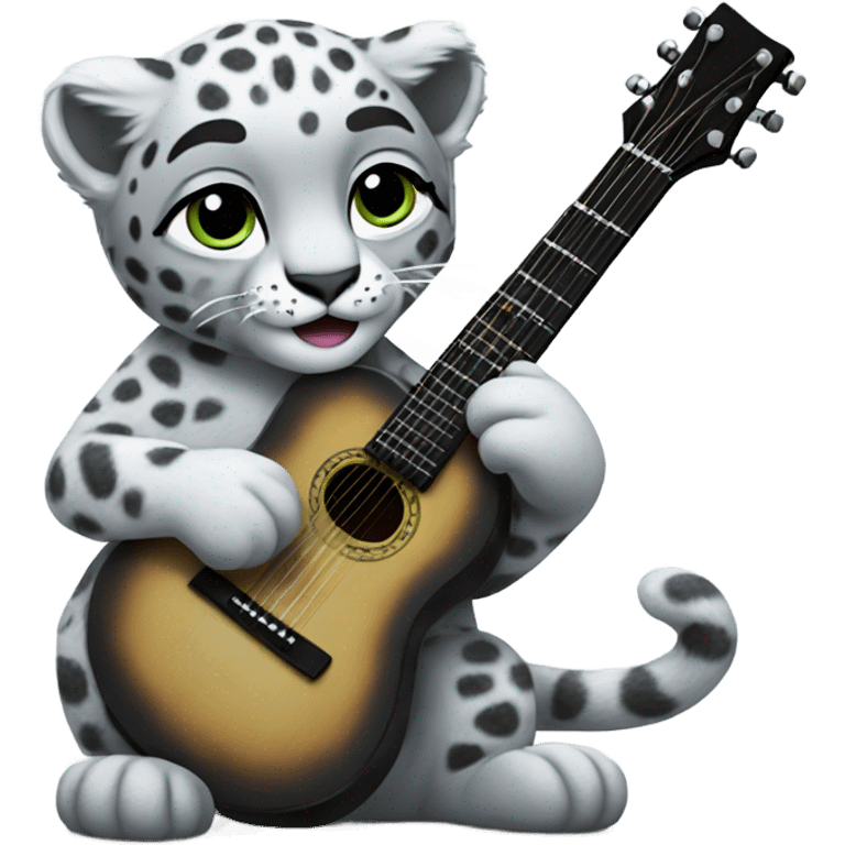 Snow leopard playing a black guitar emoji