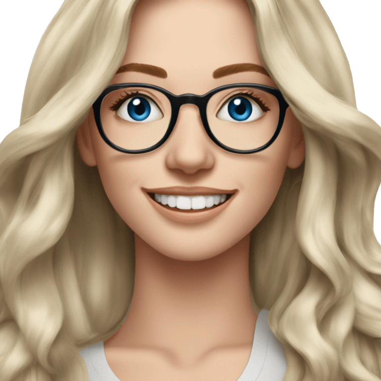 Shoulder length Balayage pale model lady with glasses and blue eyes happy  emoji