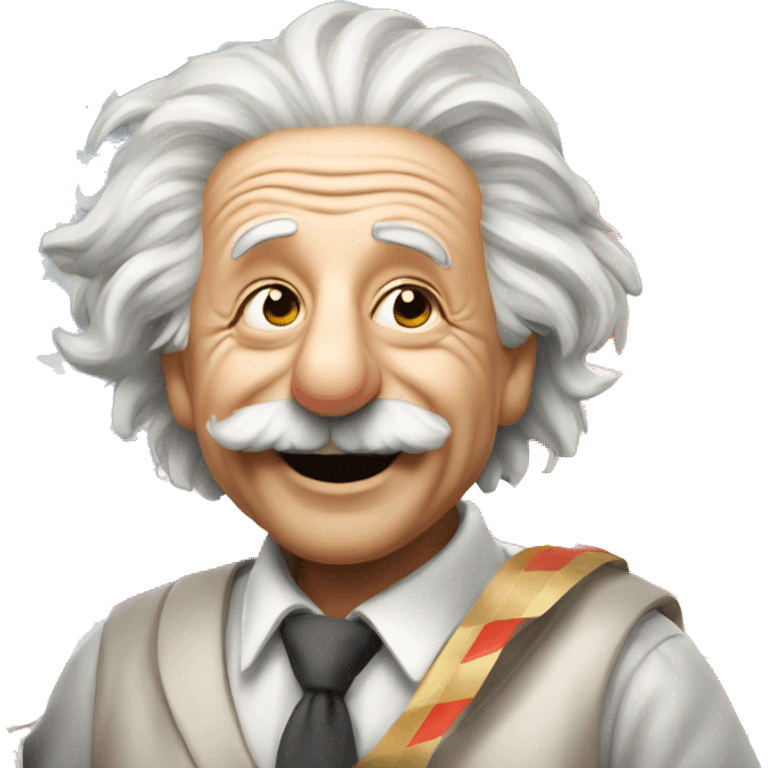 happy albert einstein holding finish flag in one hand emoji