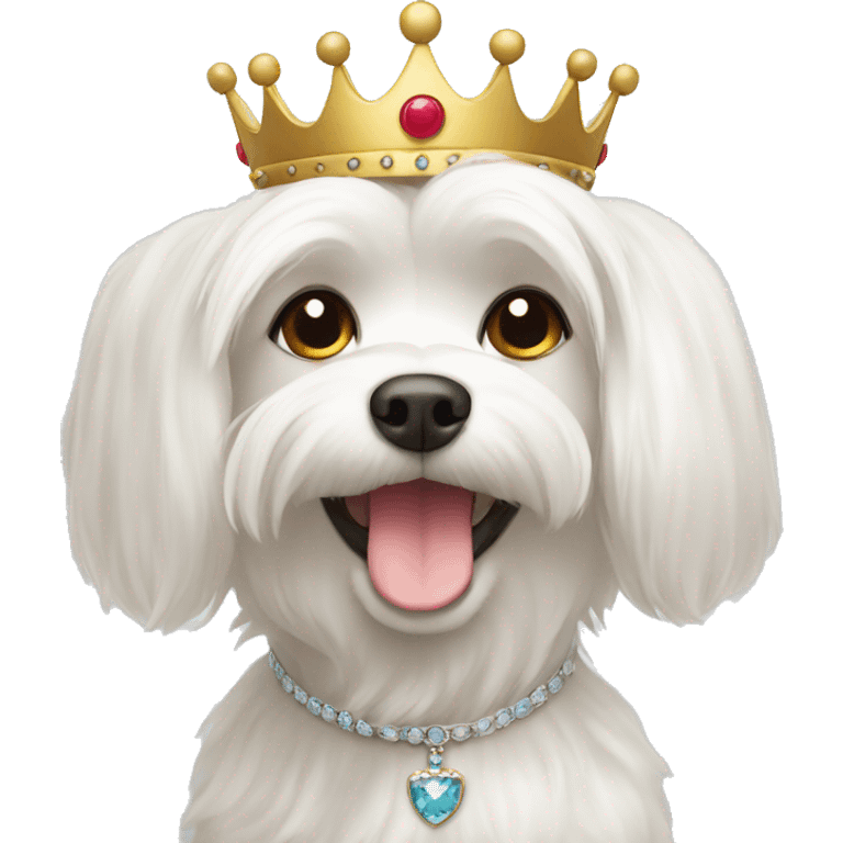 A happy Maltese wearing a crown emoji