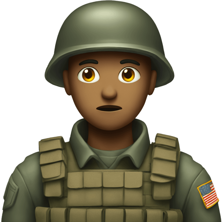 A soldier, stunned by the horrors of war, staring empty and vacantly into the distance emoji