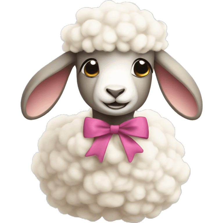 A headshot of a cute lamb with a bow on it’s wool emoji