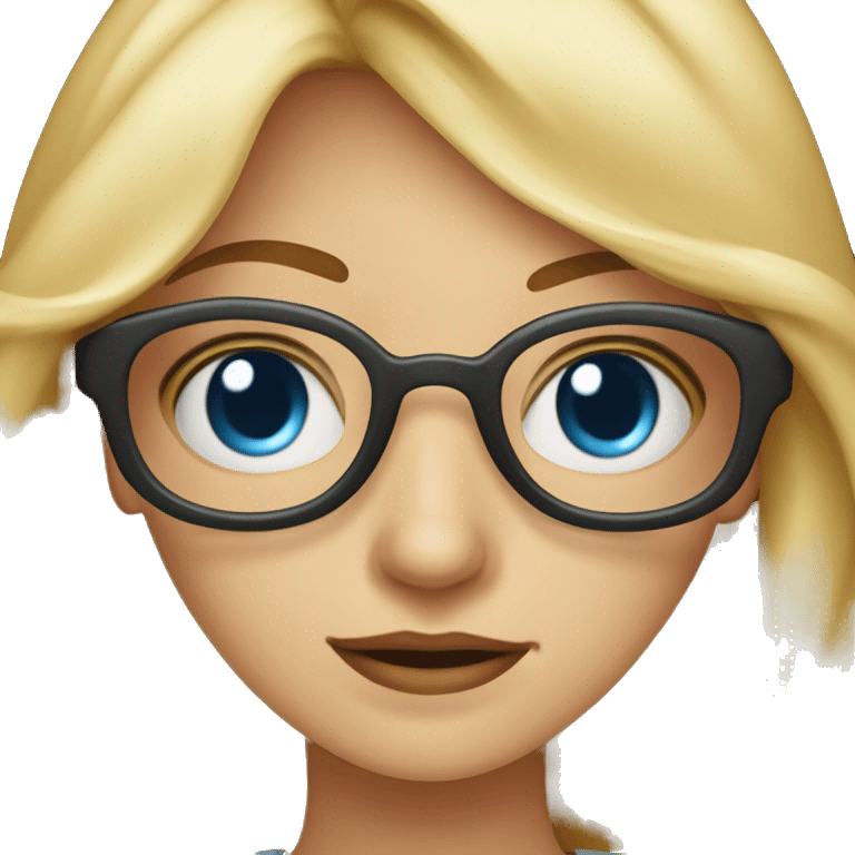 Frau mit blondes kurzes Haar mit blaue Augen mit Sommersprosse und braune Brille emoji