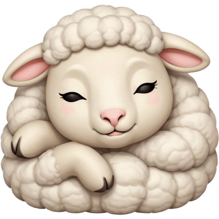 Meme-Worthy Cute Sleeping Sheep Portrait Emoji, Head resting peacefully with a contented smile, showcasing a robust build and a luxuriously soft white fleece, eyes shut in a serene, restful nap, Simplified yet hilariously adorable features, highly detailed, glowing with a soft, drowsy light, high shine, relaxed and utterly lovable, stylized with an air of playful laziness, bright and heartwarming, soft glowing outline, capturing the essence of a comically sleepy sheep, so meme-worthy it feels like it could instantly become the next viral sensation of adorable slumber! emoji