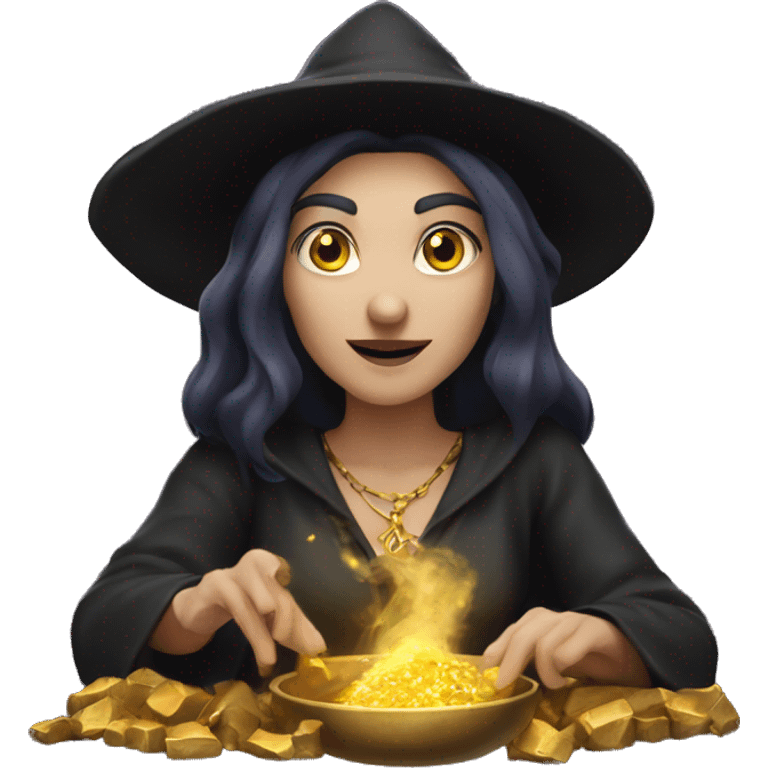 caucasian witch doing gold spell emoji