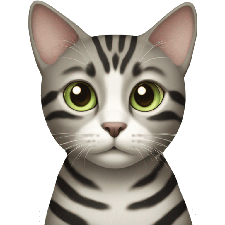 Cat with brown, Grey, and Black stripes an light Green eyes emoji