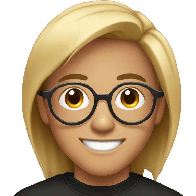 20-year-old boy with black sweatshirt, circular glasses, smiling and straight hair emoji