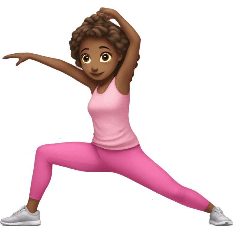 A girl in pink clothes doing stretching emoji