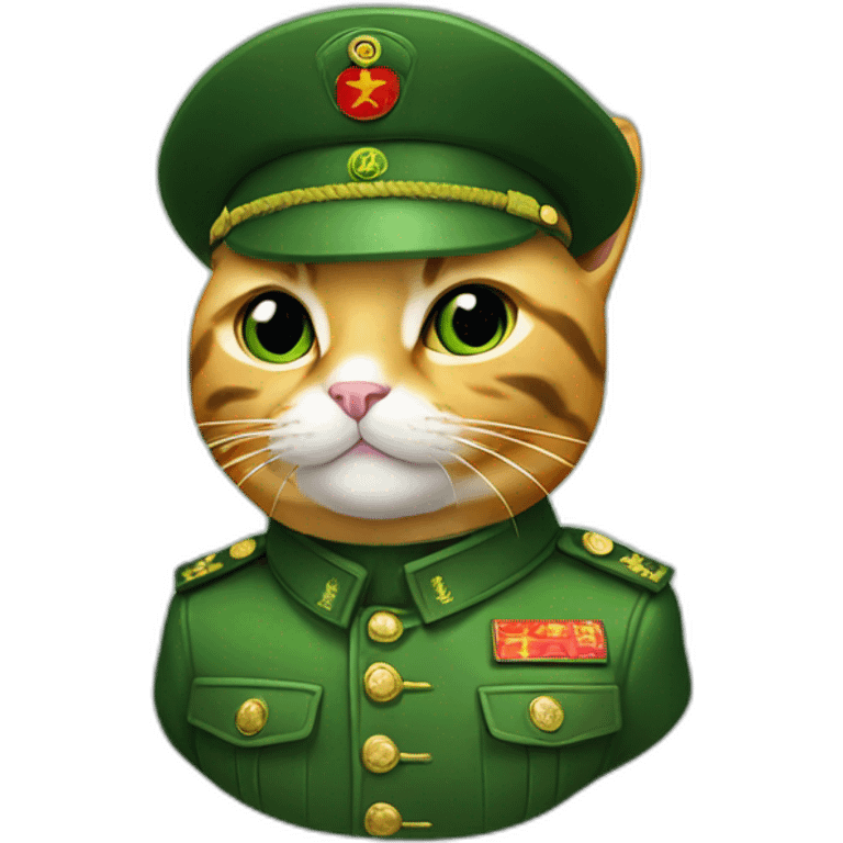 cat wearing chairman mao green military beret and suit emoji