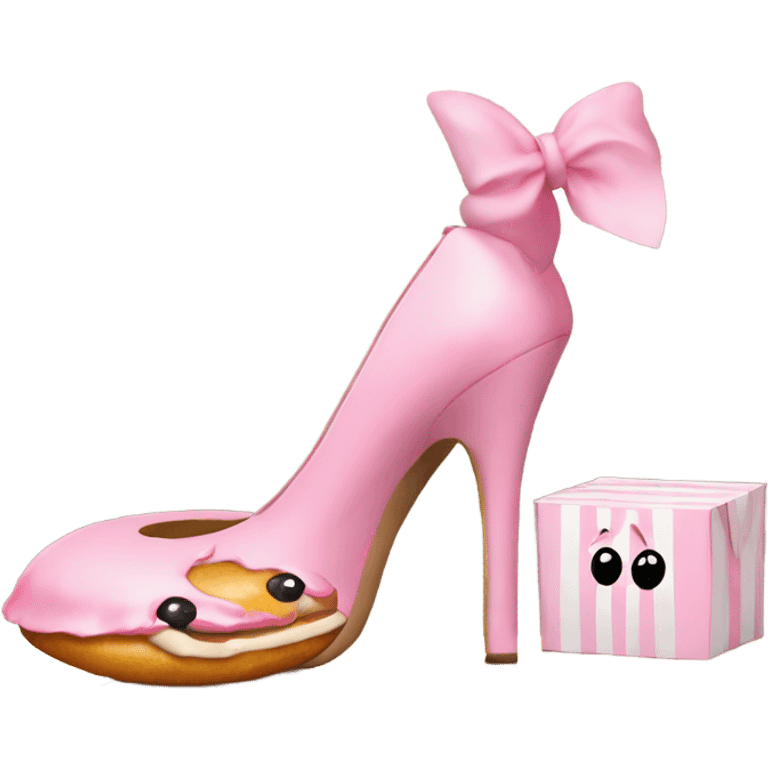 Pig with high heels on with a donut box infront of ir emoji