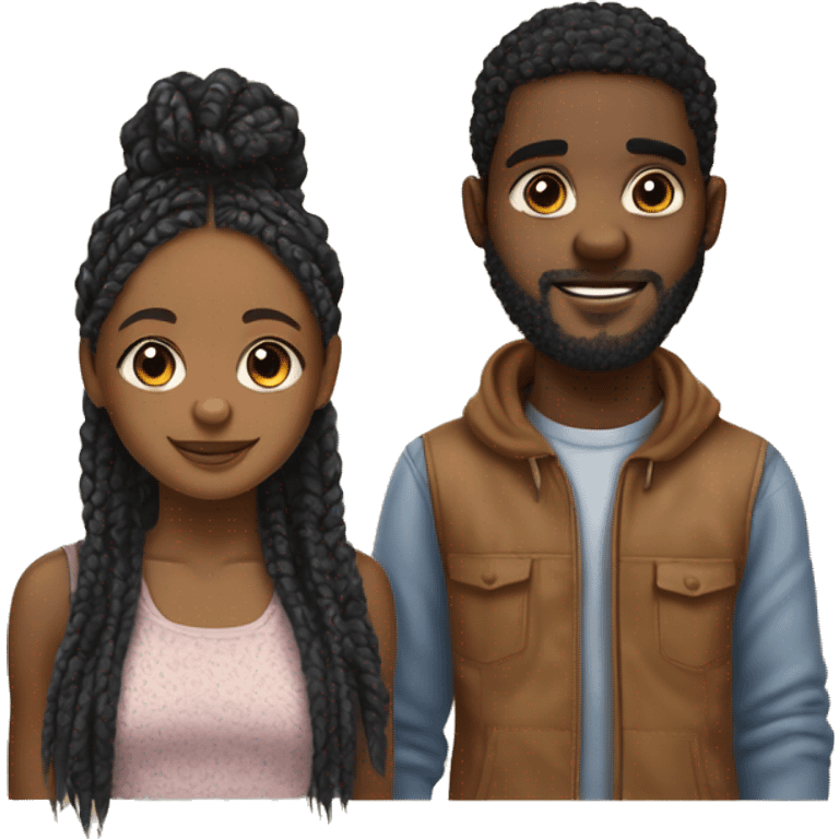 Realistic black girl with box braids and light skin boy with short curly hair and a short beard hugging emoji