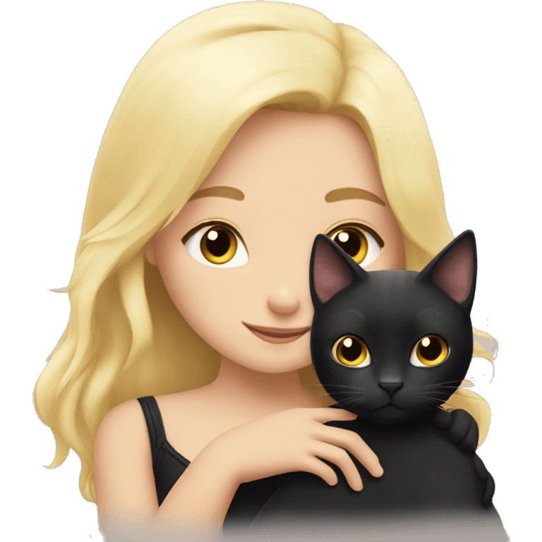 Black cat cuddles with blond haired girl emoji