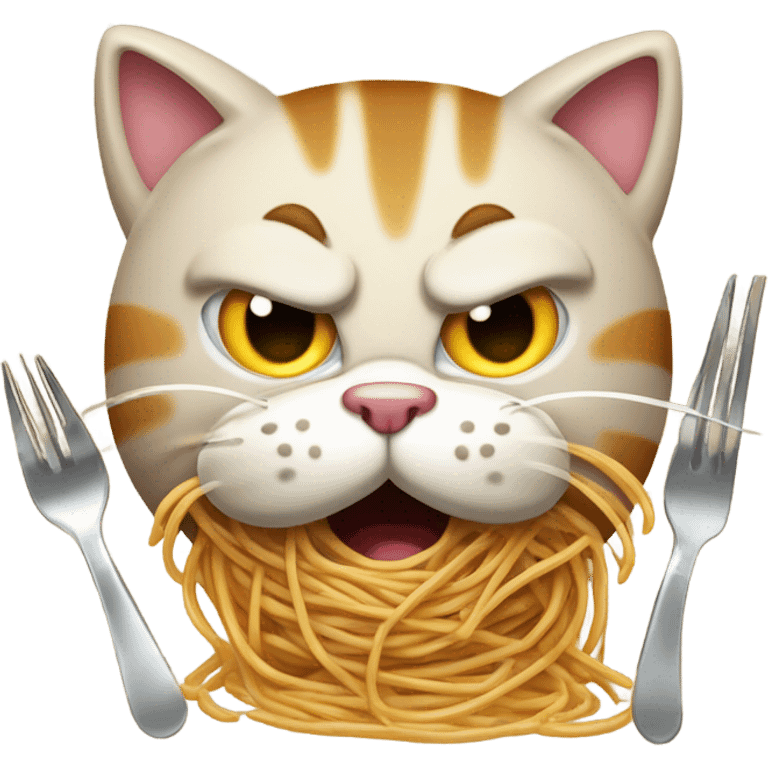 Angry cat eating spaghetti  emoji