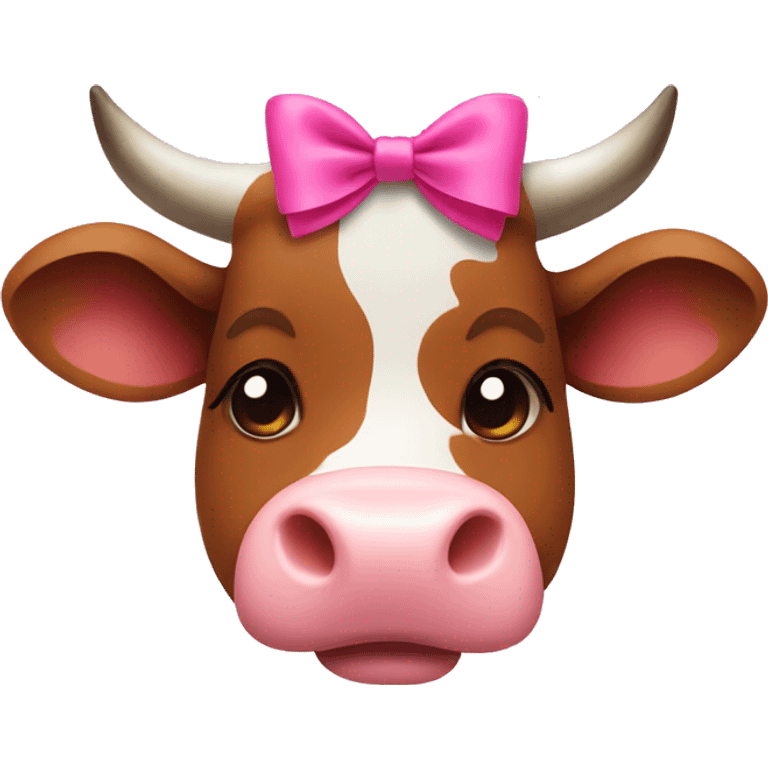 Cute brown cow with pink bow emoji