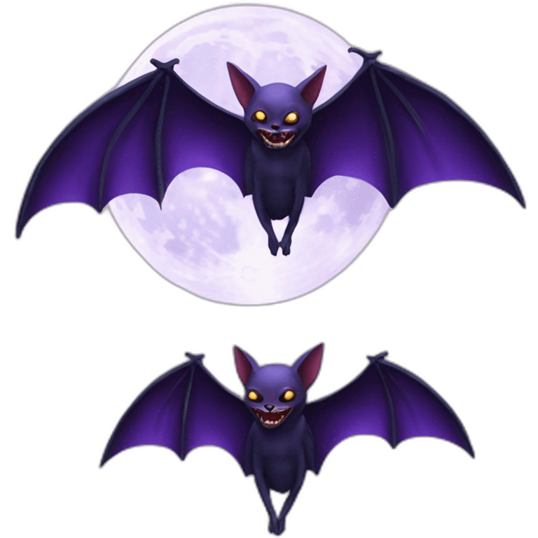 purple realistic full moon with vampire bat wings flying in front  emoji