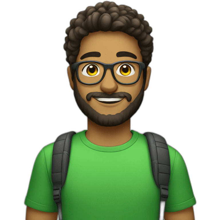 young brazilian man with beard and glasses and t-shirt like a tech bro emoji