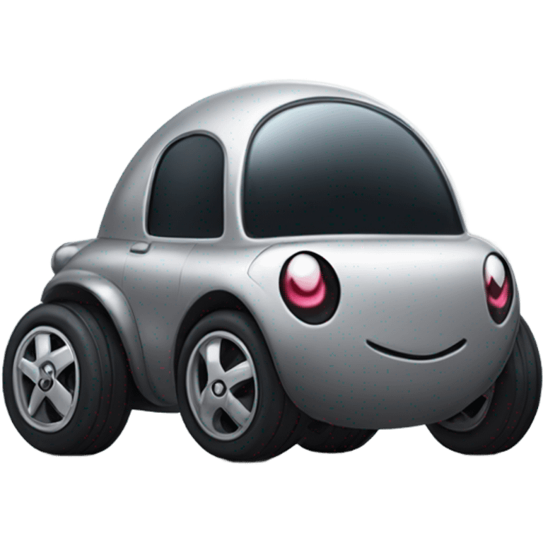 Metal cute black eyes Kirby ball driving on 4 car wheels emoji