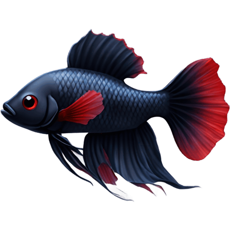 Fully Black with tiny red lines betta fish short fins emoji