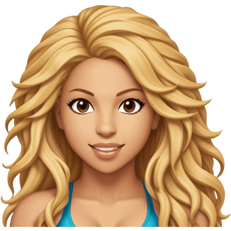 Cinematic Realistic Shakira Pop Culture Emoji, depicted with an energetic, dynamic portrayal of the global pop star rendered with lifelike textures and vibrant, charismatic lighting. emoji