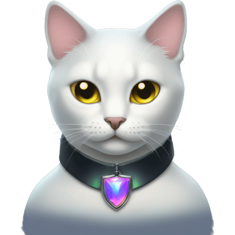 Cat wearing Dark iridescent collar glowing emoji