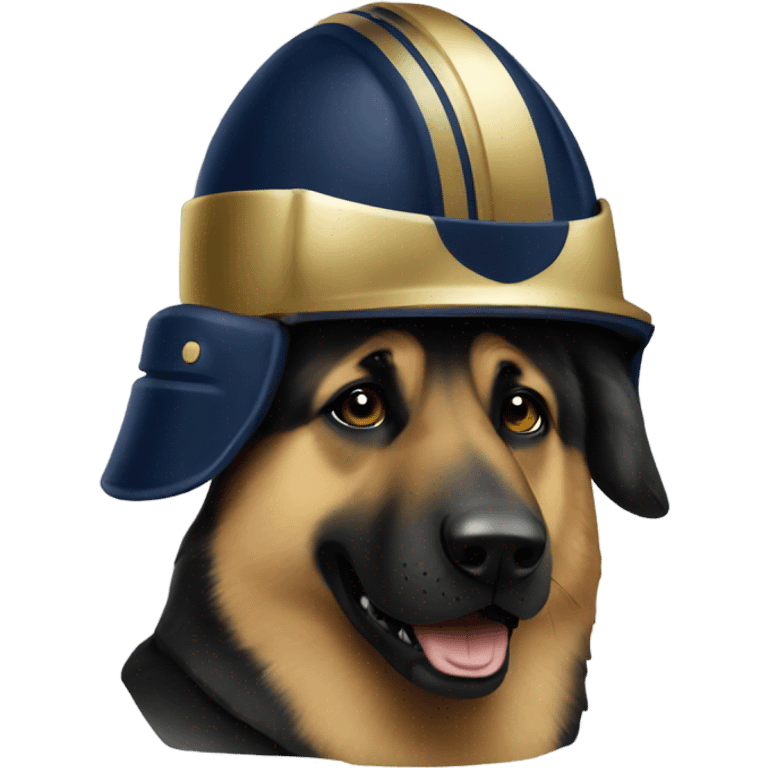 German shepherd wearing a notre dame football helmet  emoji