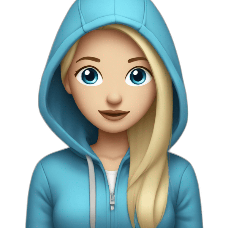 Beautiful girl with straight blonde hair, blue eye in hoodie  emoji