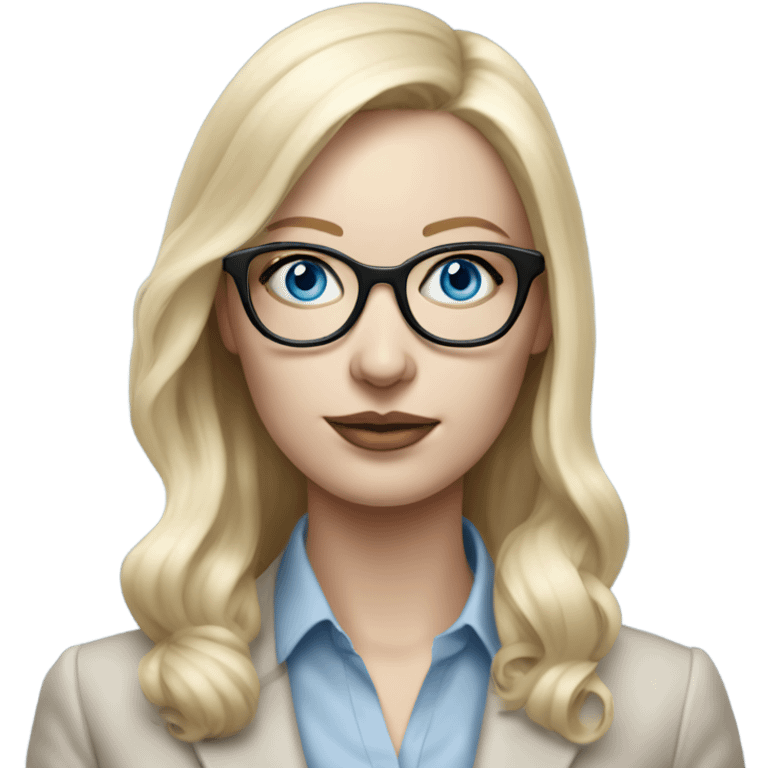 Elegant pale blonde woman with glasses working on phone, hyper realistic with blue eyes  emoji