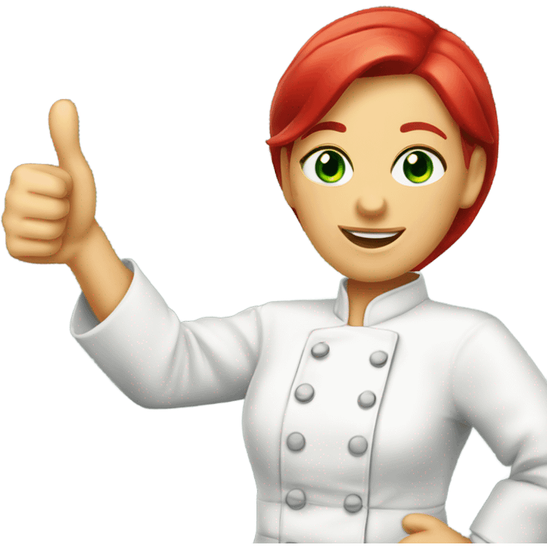 thumbs up green eyes red haired female chef emoji