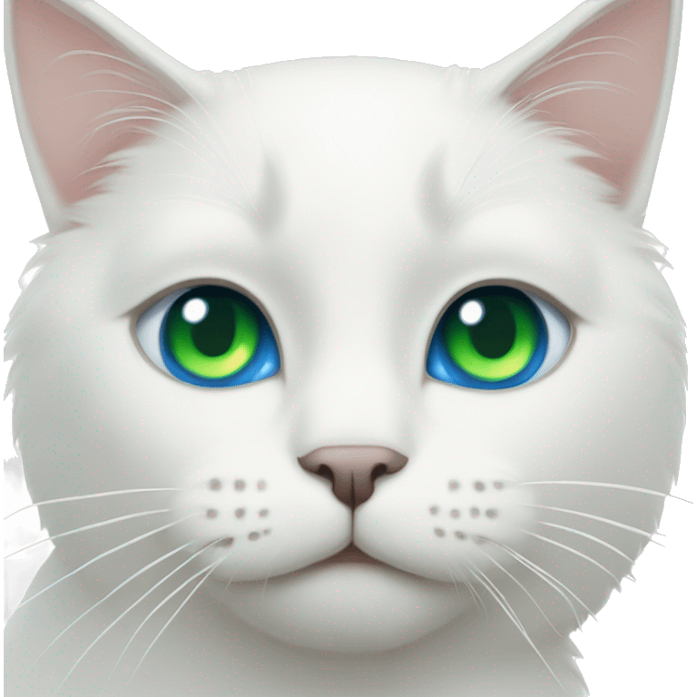 White cat with one green eye and one blue eye emoji