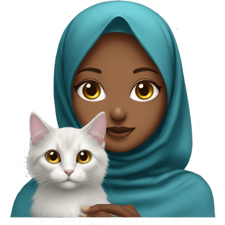 Pretty model Muslim Somali girl wearing khimar with her Turkish Angora cat  emoji