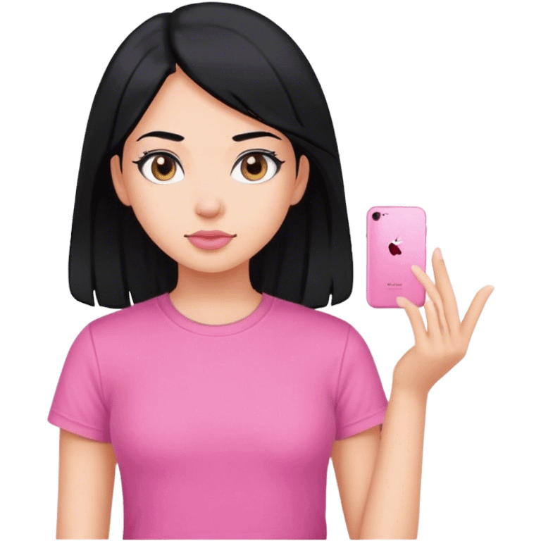 A girl with black hair and pink t shirt emoji