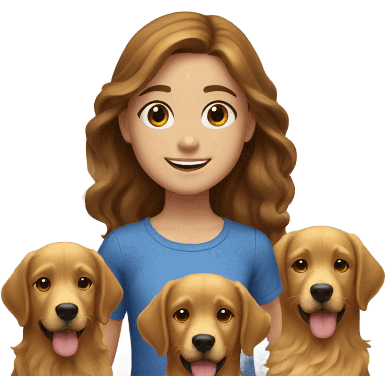 smiling girl with brown hair with golden retrievers  emoji