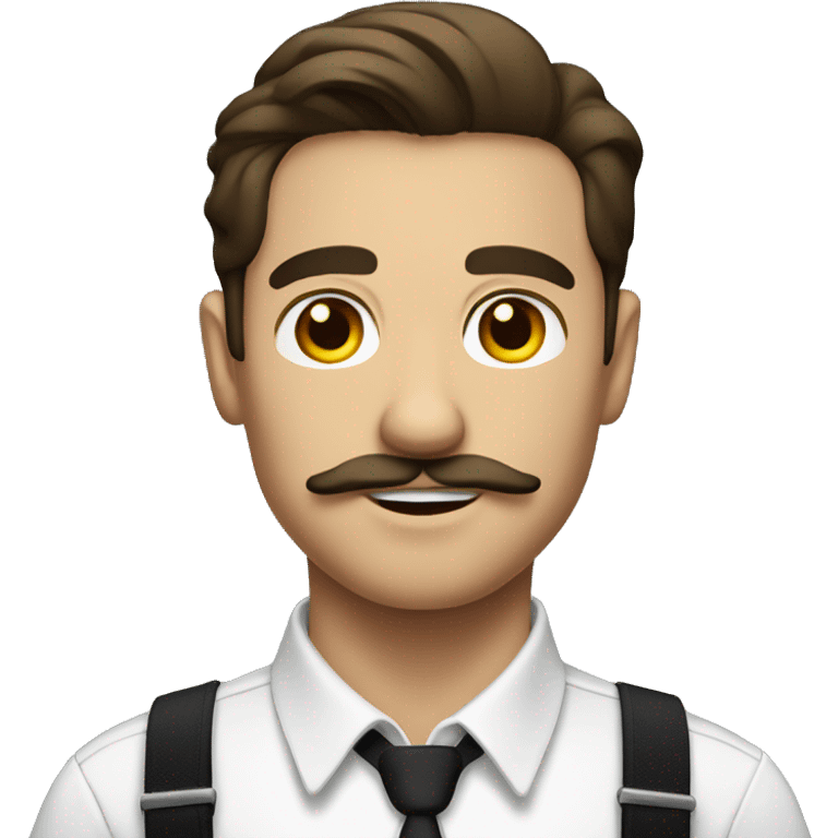 Brunette Man in suspenders with mustache and white shirt emoji