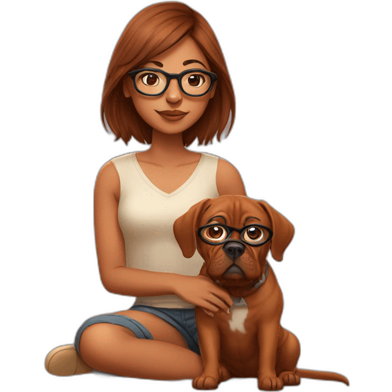 indian girl in specs with french mastiff on her lap emoji