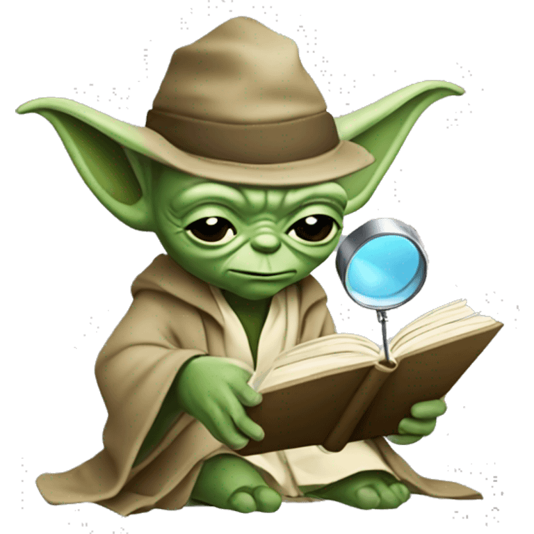 Master Yoda with a detective magnifying glass and a book  emoji