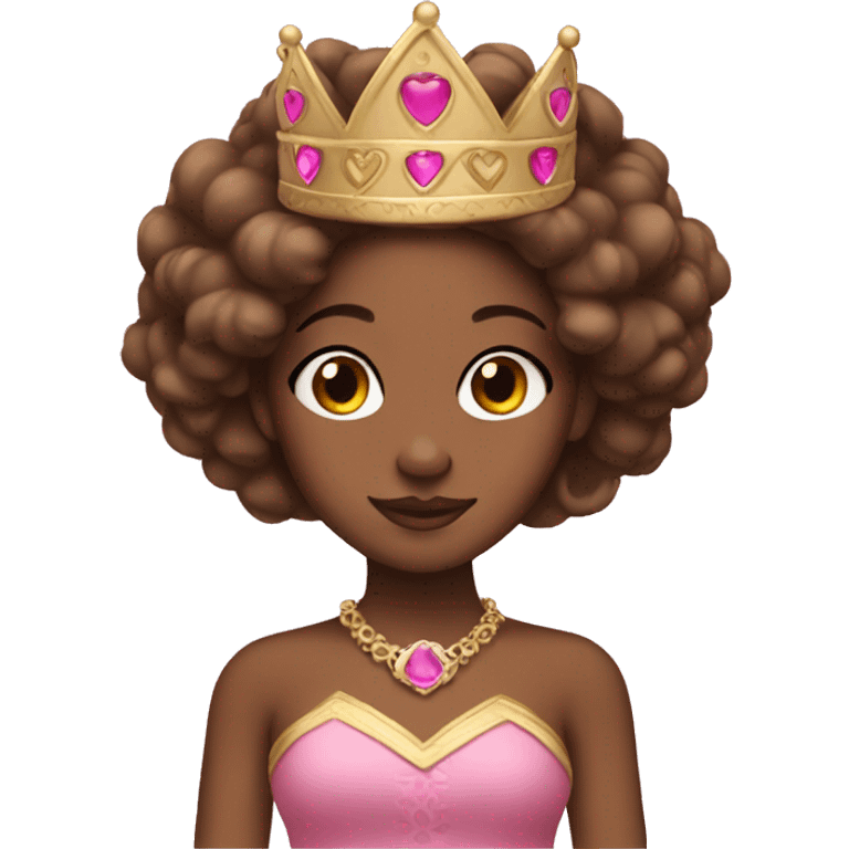 brown princess with pink crown and makeup emoji