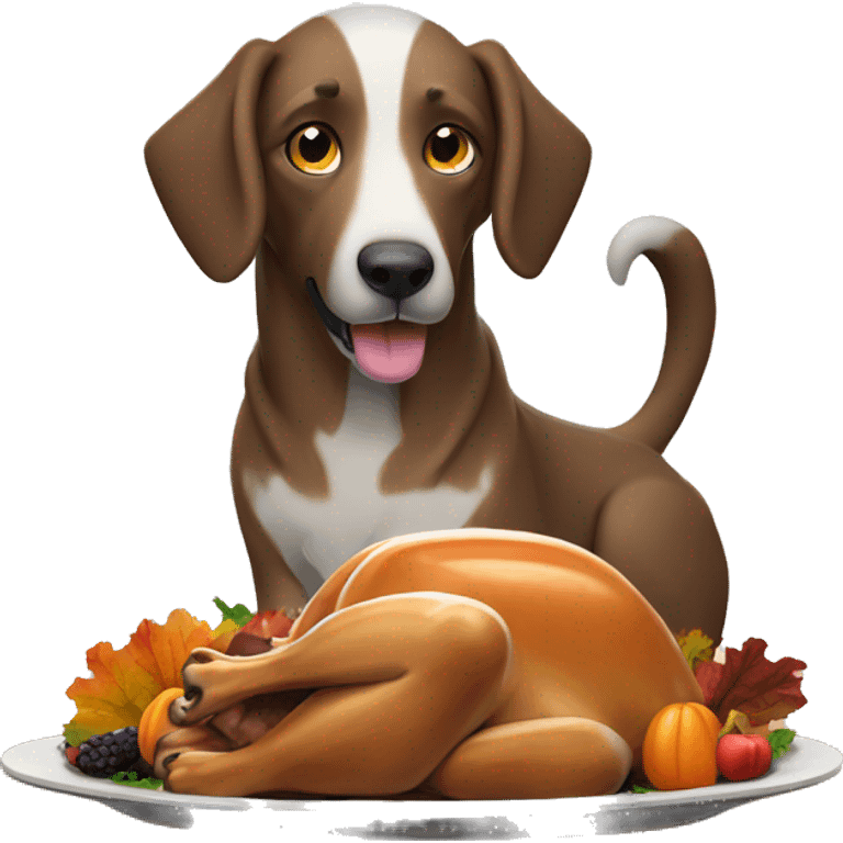 Anatolian Shepard dog eating thanksgiving turkey emoji