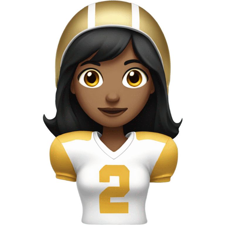 Girl with black hair gold eyes playing quarterback football emoji