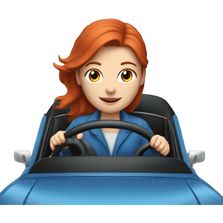 Redhead girl driving blue with with two black cats  emoji