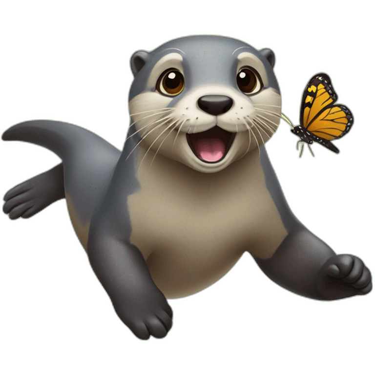 otter chasing butterfly emoji