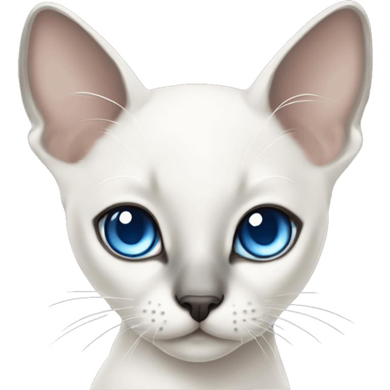 extremely cute kawaii white siamese cat with gray markings and blue eyes emoji